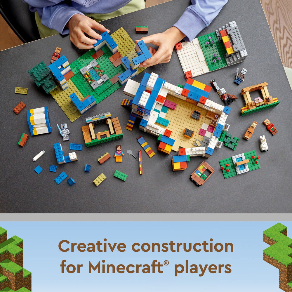LEGO Minecraft opening llama house reveals interior rooms for exploration and discovery.