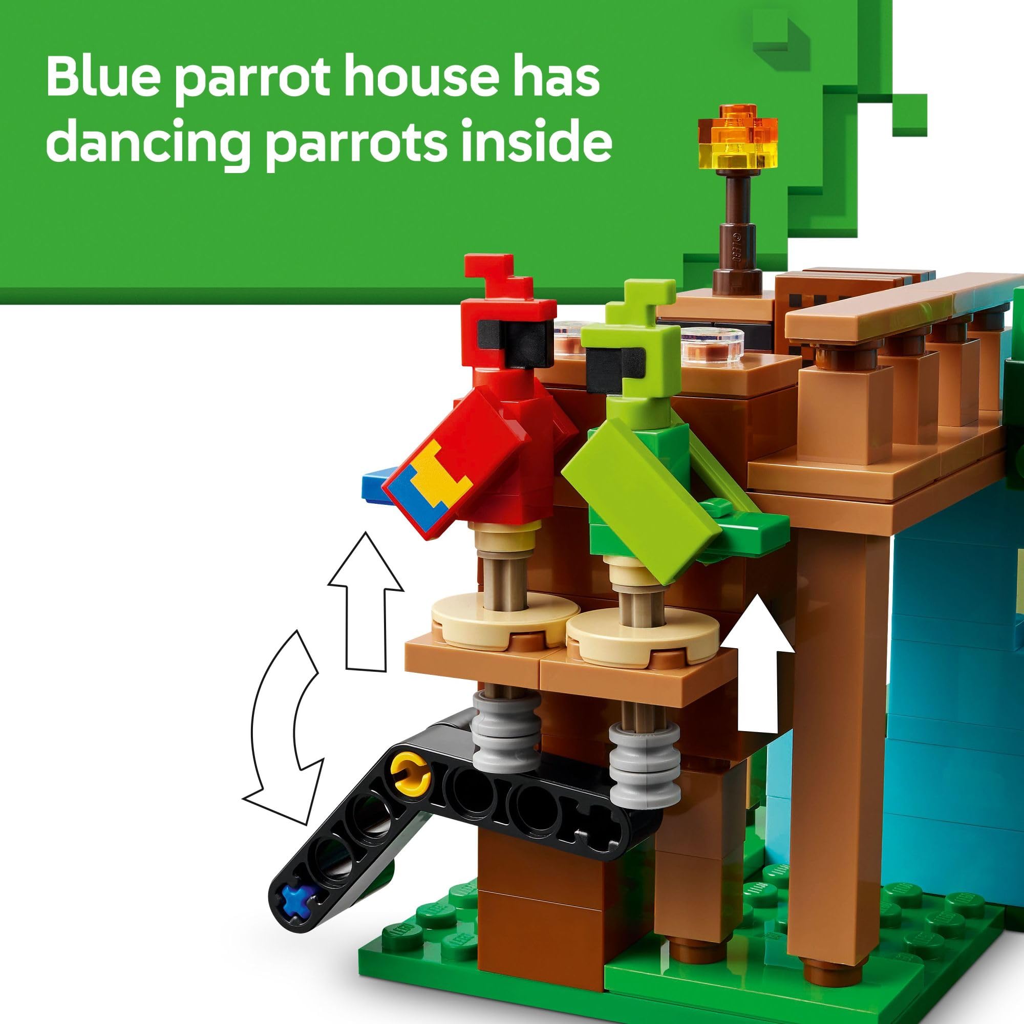 LEGO Minecraft Parrot Houses minifigs Jungle Ranger and Parrot Handler in action