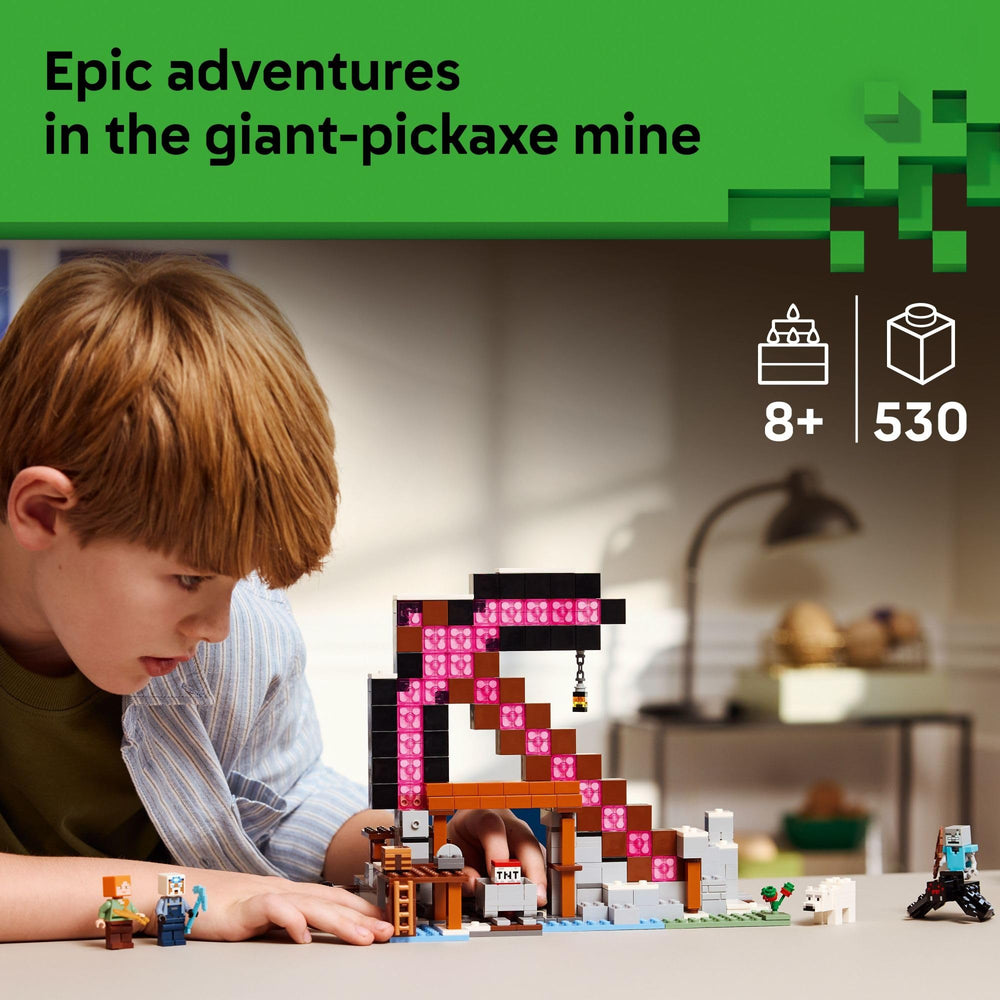 LEGO Minecraft The Pickaxe Mine minifigures: Alex, Miner, Stray Spider Jockey for imaginative roleplay