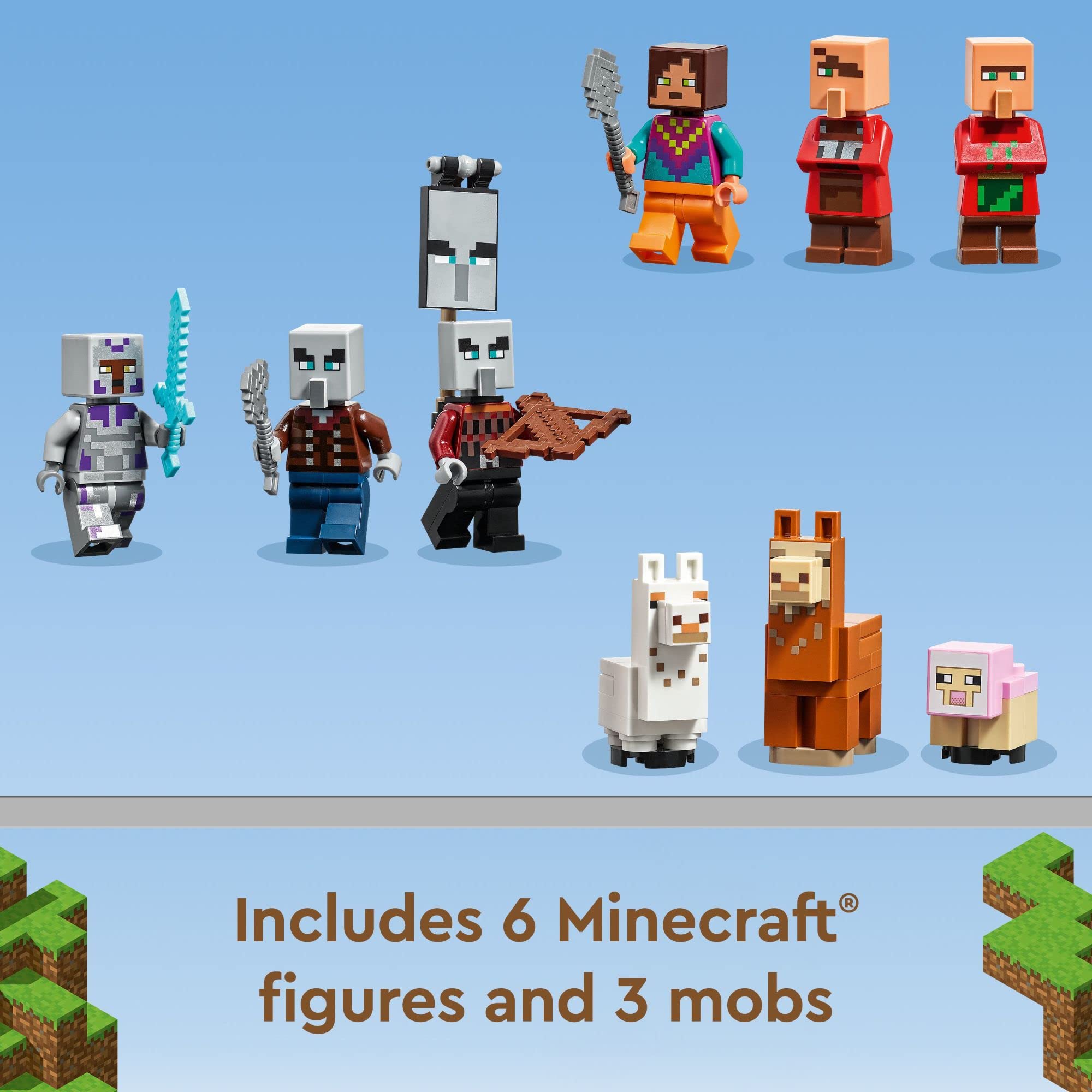 LEGO Minecraft pillager and vindicator figures add action to village play.