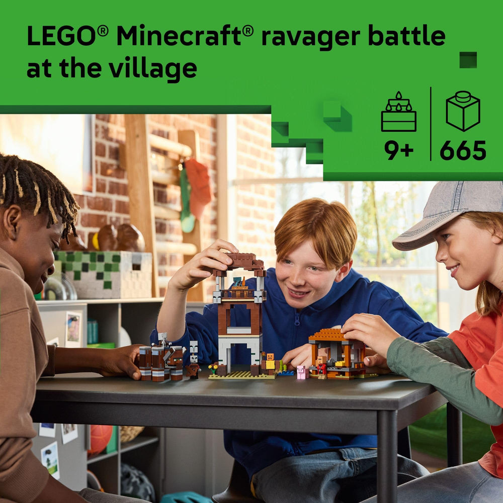 LEGO Minecraft Ravager head-butt action showcases interactive battles.