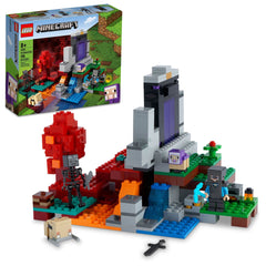 LEGO Minecraft The Ruined Portal set with active gateway for imaginative play
