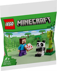 LEGO Minecraft Steve with Baby Panda — playful on-the-go building for creative play