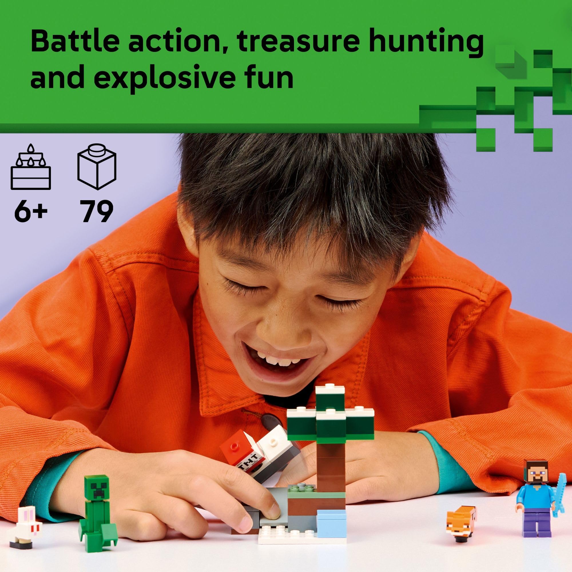 LEGO Minecraft Steve minifigure in action, ideal for pretend play and storytelling