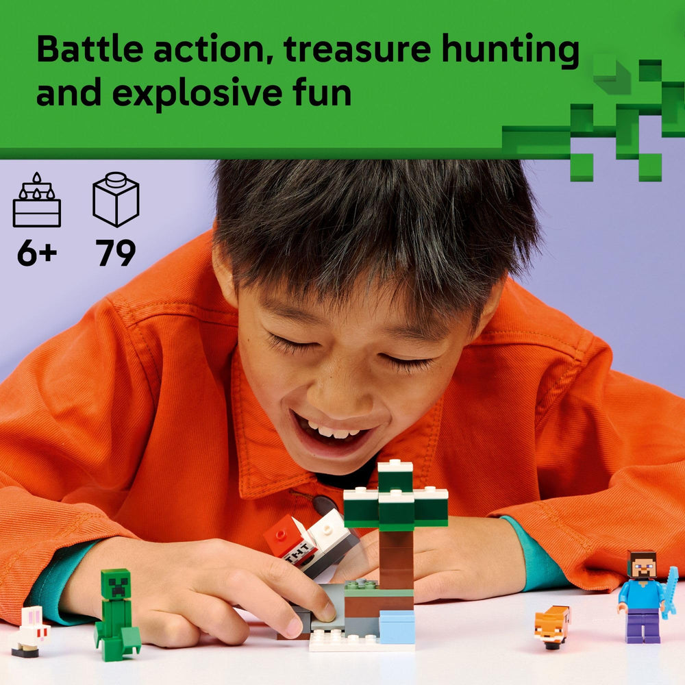 LEGO Minecraft Steve minifigure in action, ideal for pretend play and storytelling