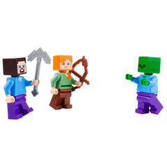 LEGO Minecraft Steve minifigure with weapons for creative adventures.