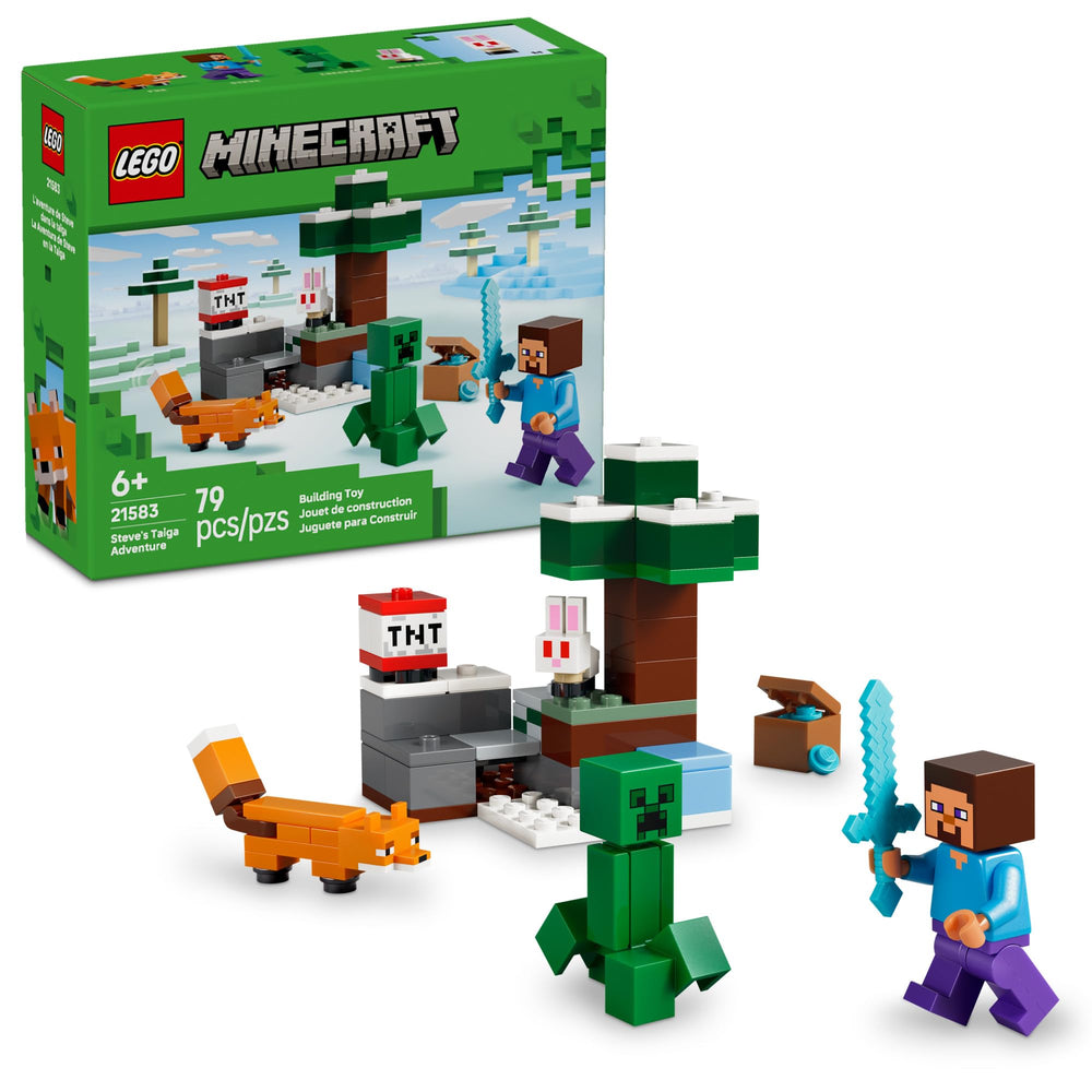 LEGO Minecraft Steve’s Taiga Adventure set featuring Steve and friends for imaginative play
