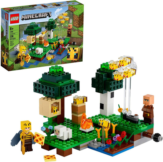 LEGO Minecraft The Bee Farm features angry bees in flight for dynamic action