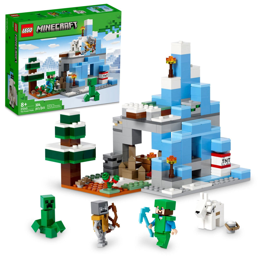 LEGO Minecraft The Frozen Peaks shelter scene showcases protective building for imaginative play and safe shelter