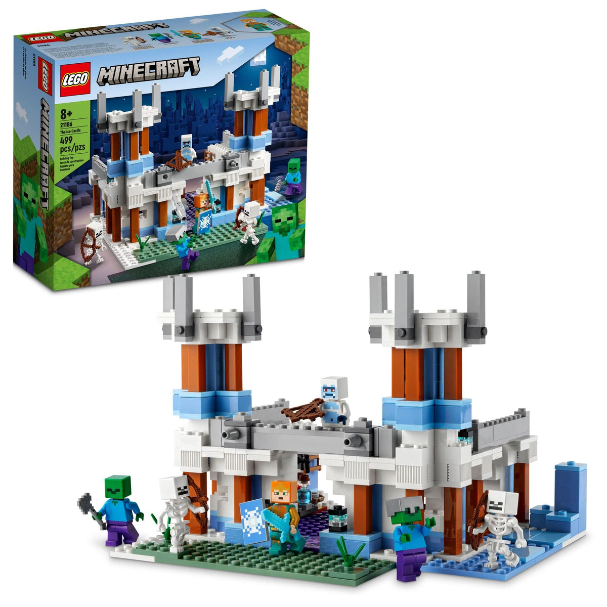 LEGO Minecraft The Ice Castle front view for imaginative battles and display