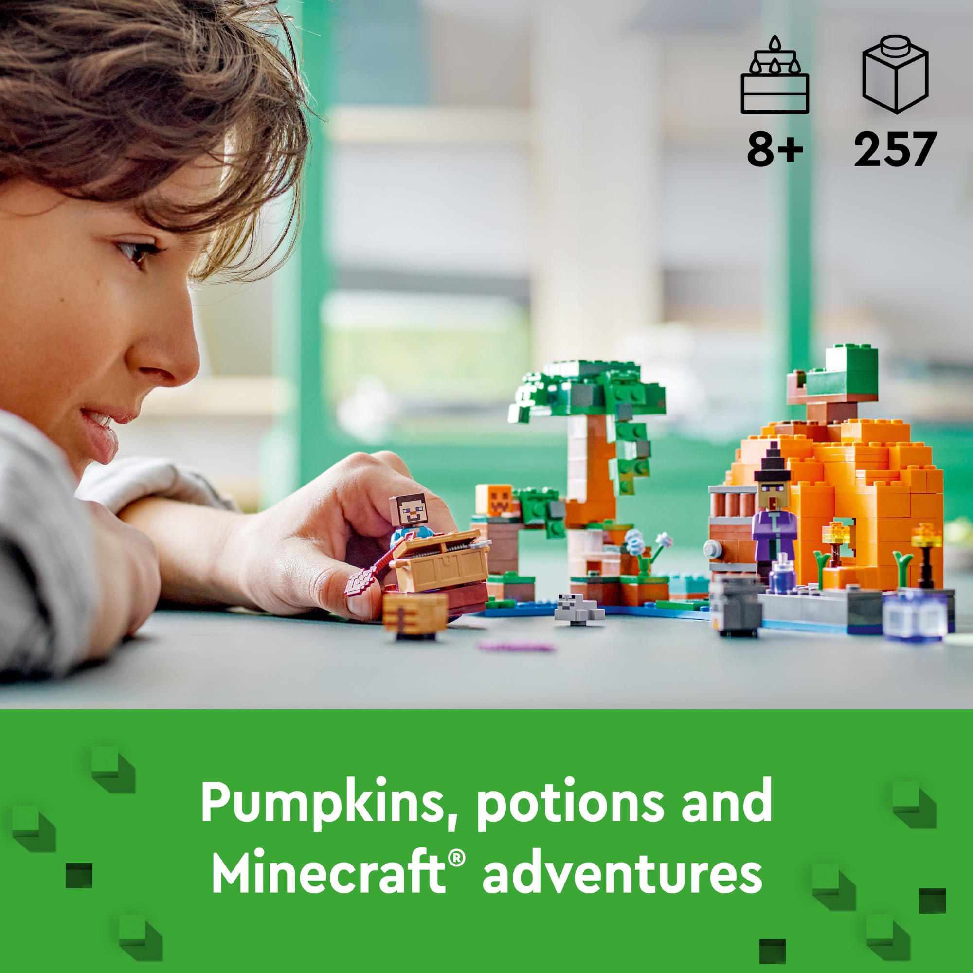 LEGO Minecraft The Pumpkin Farm pumpkin patch scene ready for harvest and creative farming.