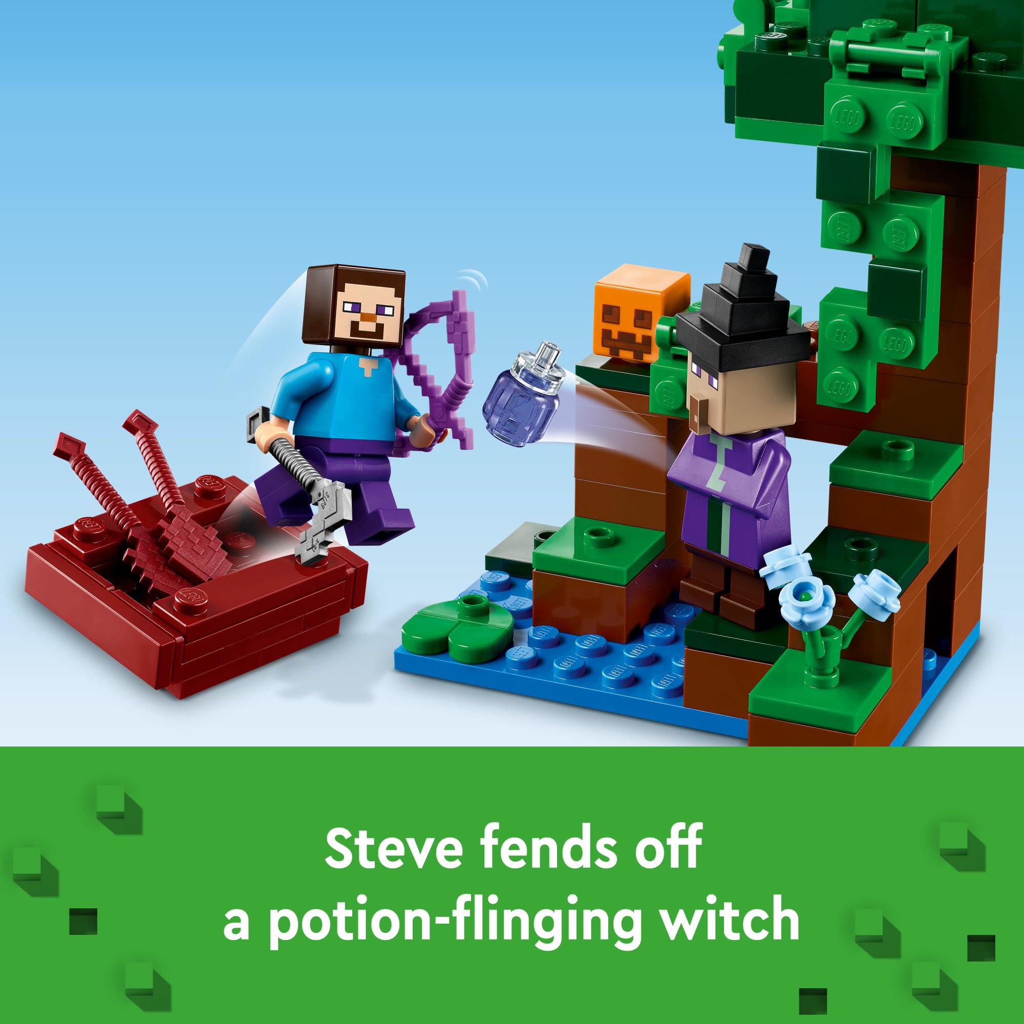 LEGO Minecraft The Pumpkin Farm Steve minifigure ready for exploration and building.