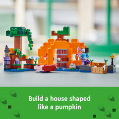 LEGO Minecraft The Pumpkin Farm witch encounter delivering potion-action and adventure.