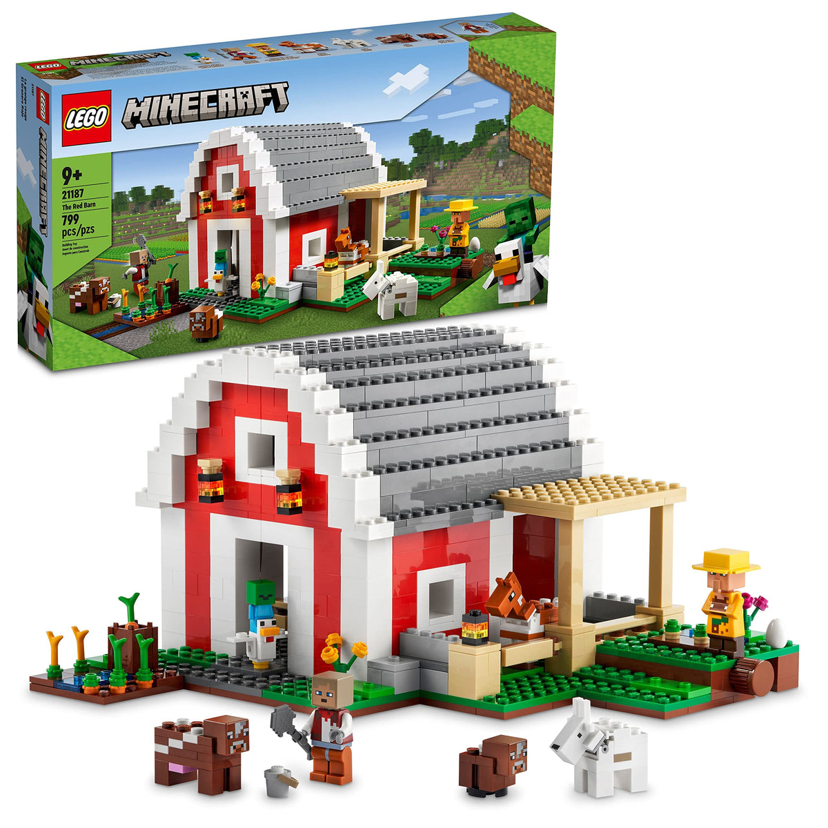 LEGO Minecraft The Red Barn 21187 front view showcasing the red barn exterior for imaginative play