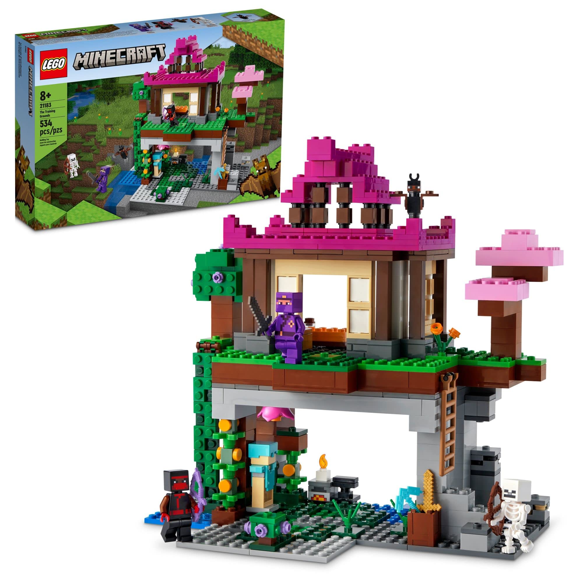 LEGO Minecraft Training Grounds house with dojo and cave for imaginative building adventures.