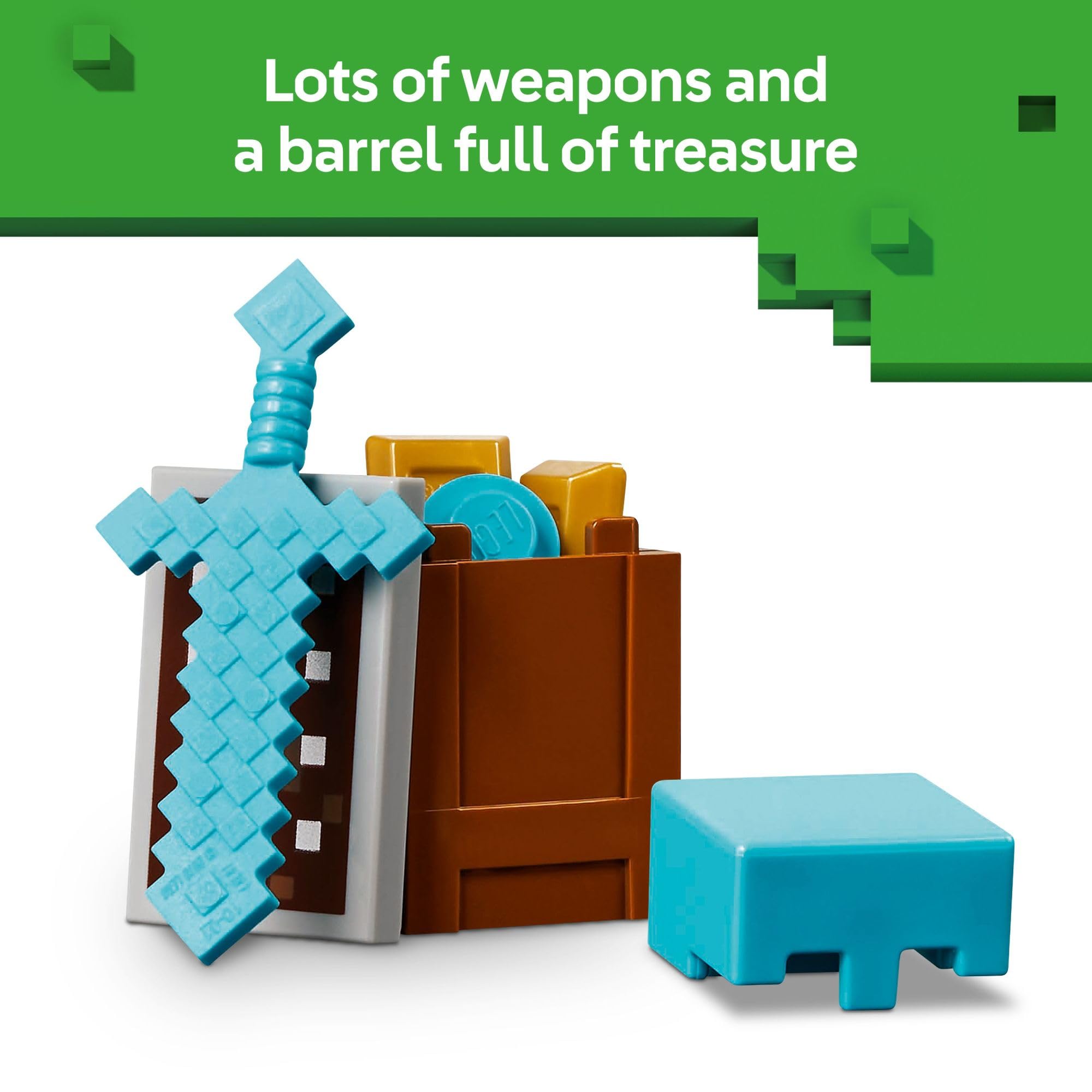 LEGO Minecraft treasure barrel scene for defending pretend treasure