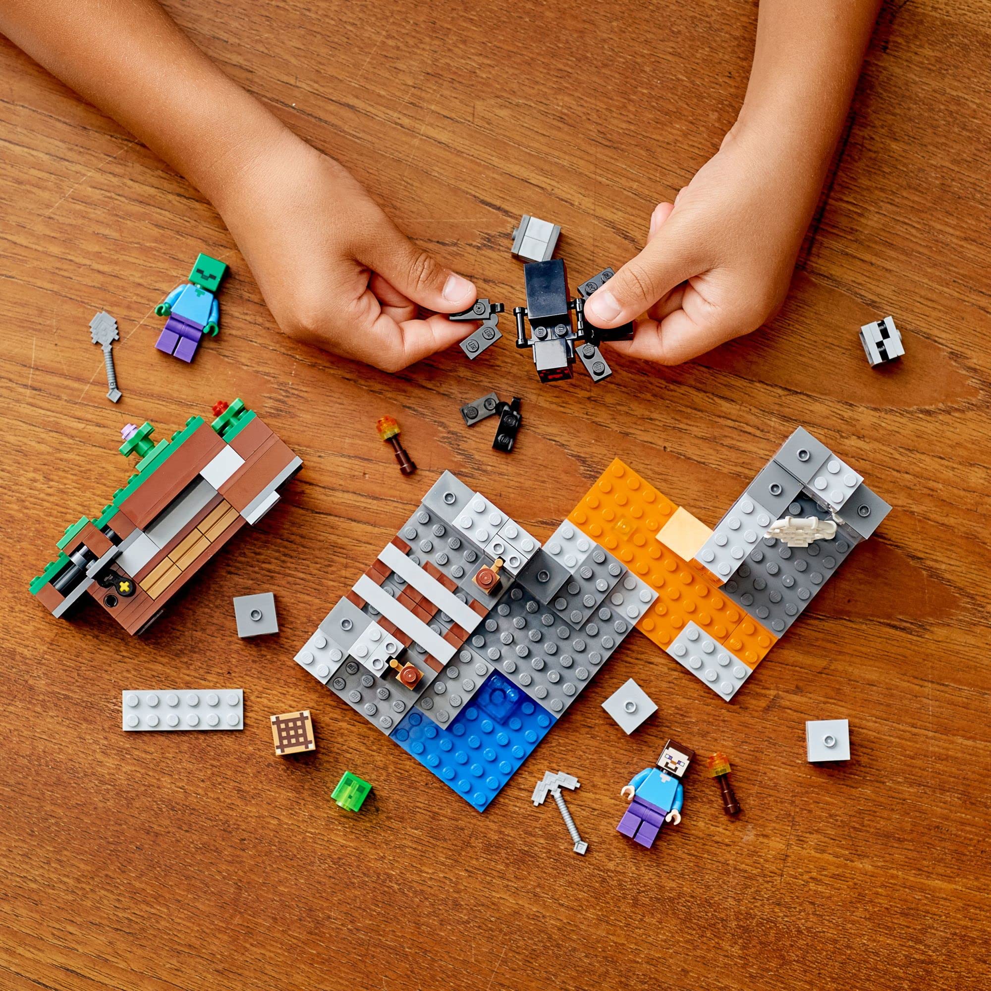 LEGO Minecraft zombie figure amid the cave setting for action-packed storytelling.