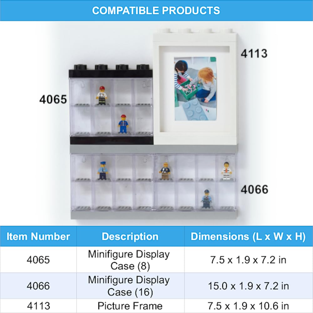 LEGO Minifigure Display Case 16 blue desk use for quick figure access.