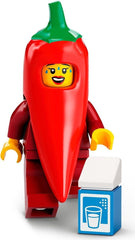 LEGO Minifigure Series 22 Chilli Costume Guy 71032 with a vibrant chili outfit for display