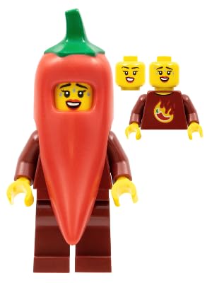 LEGO figure showcases tiny red chili costume, ideal for imaginative play and diorama setups