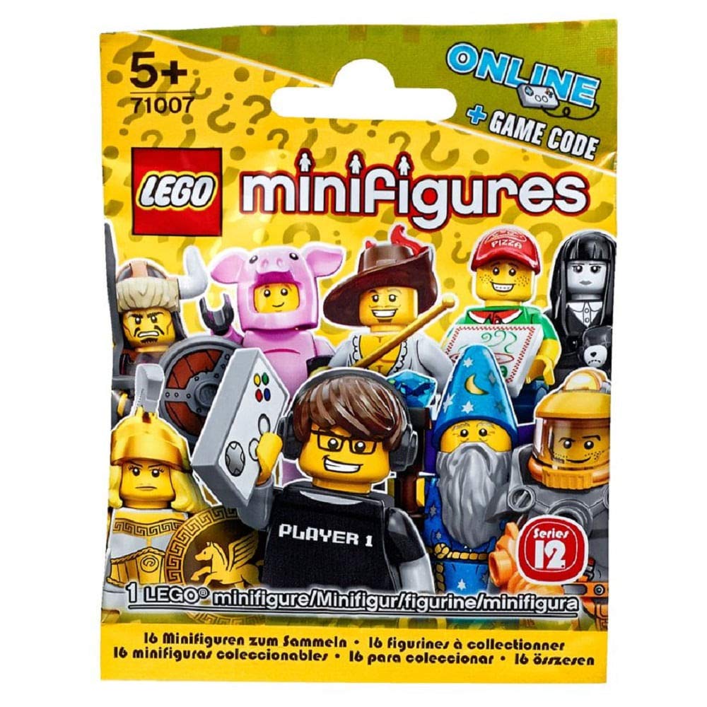 LEGO Minifigures Series 12 71007 pack shot highlights collectible figures with accessories for display.