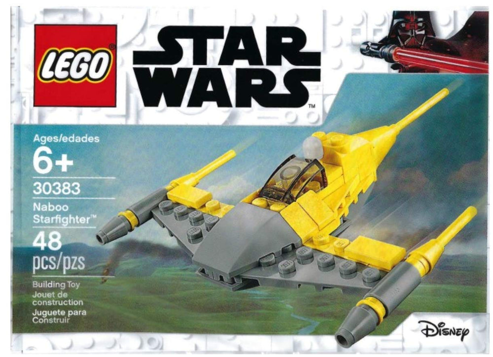 LEGO Naboo Starfighter hangar scene shows a collectible display model for Star Wars fans