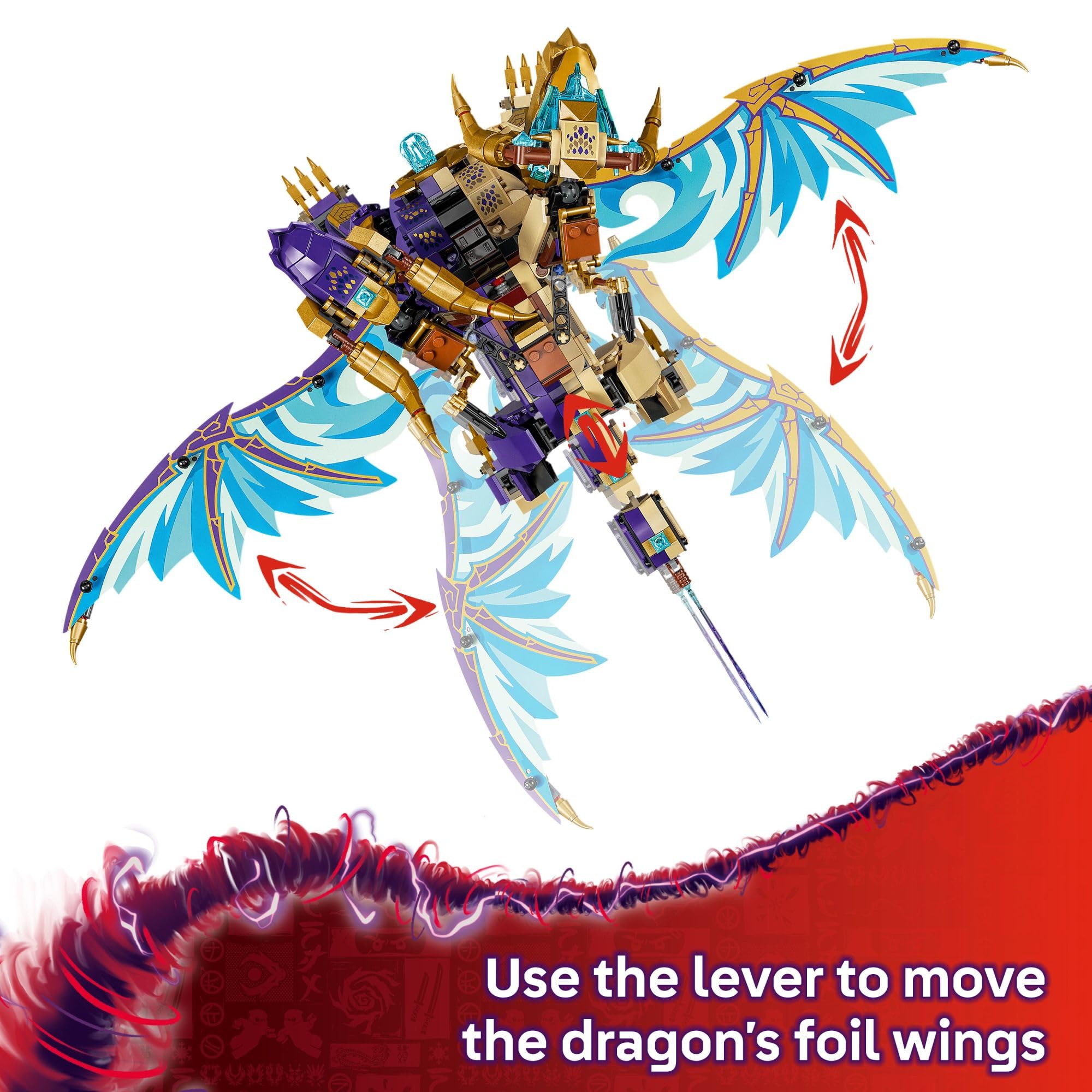 LEGO NINJAGO Arc Dragon of Focus wings extended for dynamic aerial combat play
