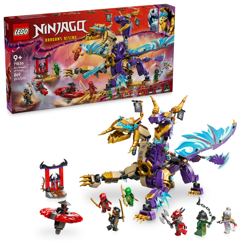 LEGO NINJAGO Arc Dragon of Focus front view showcases dual heads and wings for imaginative play