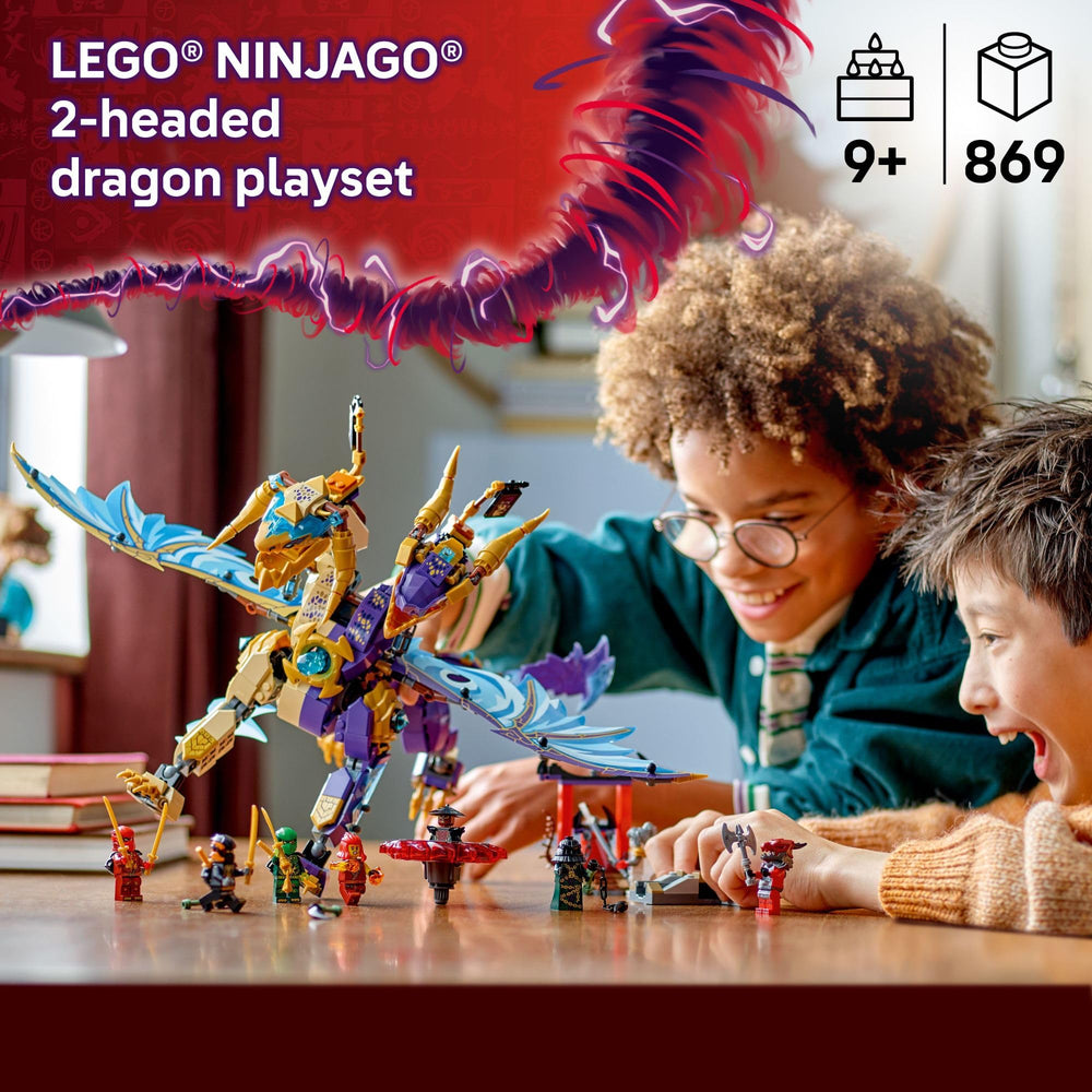LEGO NINJAGO Arc Dragon of Focus side view with spinning chest shooter for high-energy battles