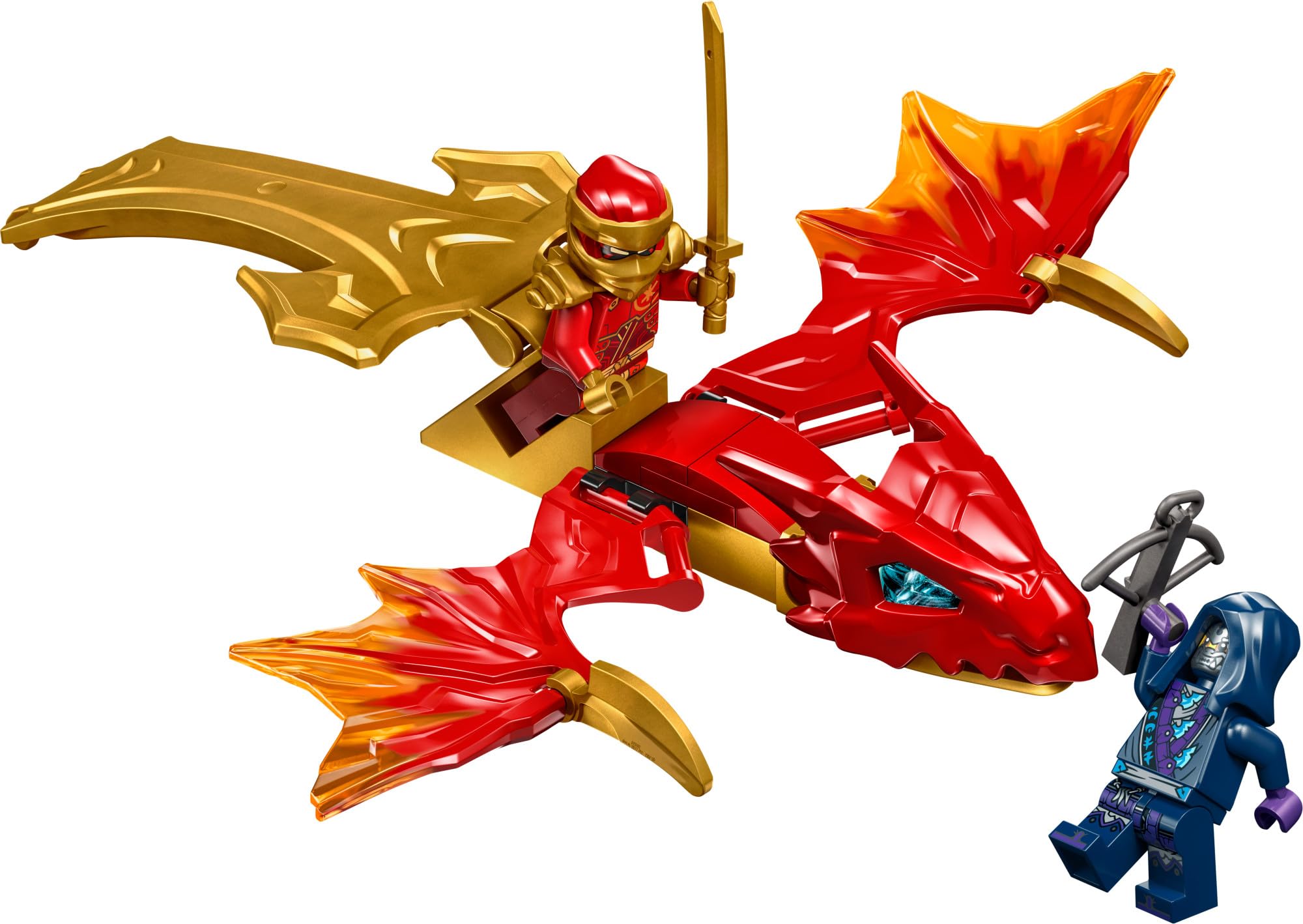 LEGO NINJAGO blue dragon power element in dragon's mouth for collectible action moments.