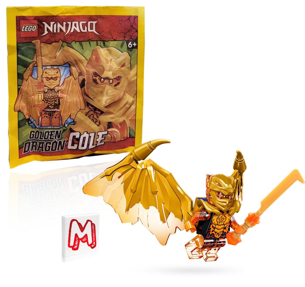 LEGO NINJAGO Cole Golden Dragon figure with wings, ideal for imaginative play.