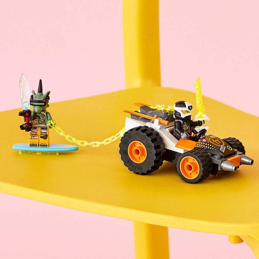 LEGO NINJAGO Cole’s Speeder Car starter brick chassis simplifies assembly.