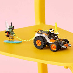 LEGO NINJAGO Cole’s Speeder Car starter brick chassis simplifies assembly.