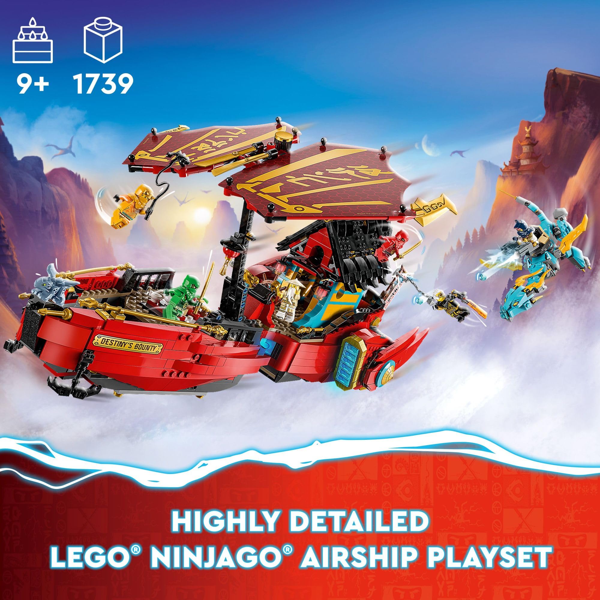 LEGO NINJAGO Destiny’s Bounty front dragon nesting inspires dynamic play.