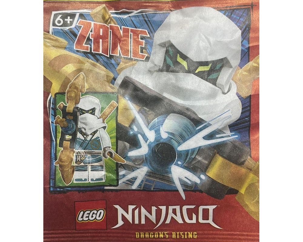 Front view of LEGO Zane minifigure with ice bow for display