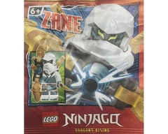 Front view of LEGO Zane minifigure with ice bow for display