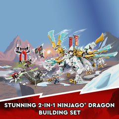 LEGO NINJAGO ice dragon wings with golden blades enable dramatic poses.