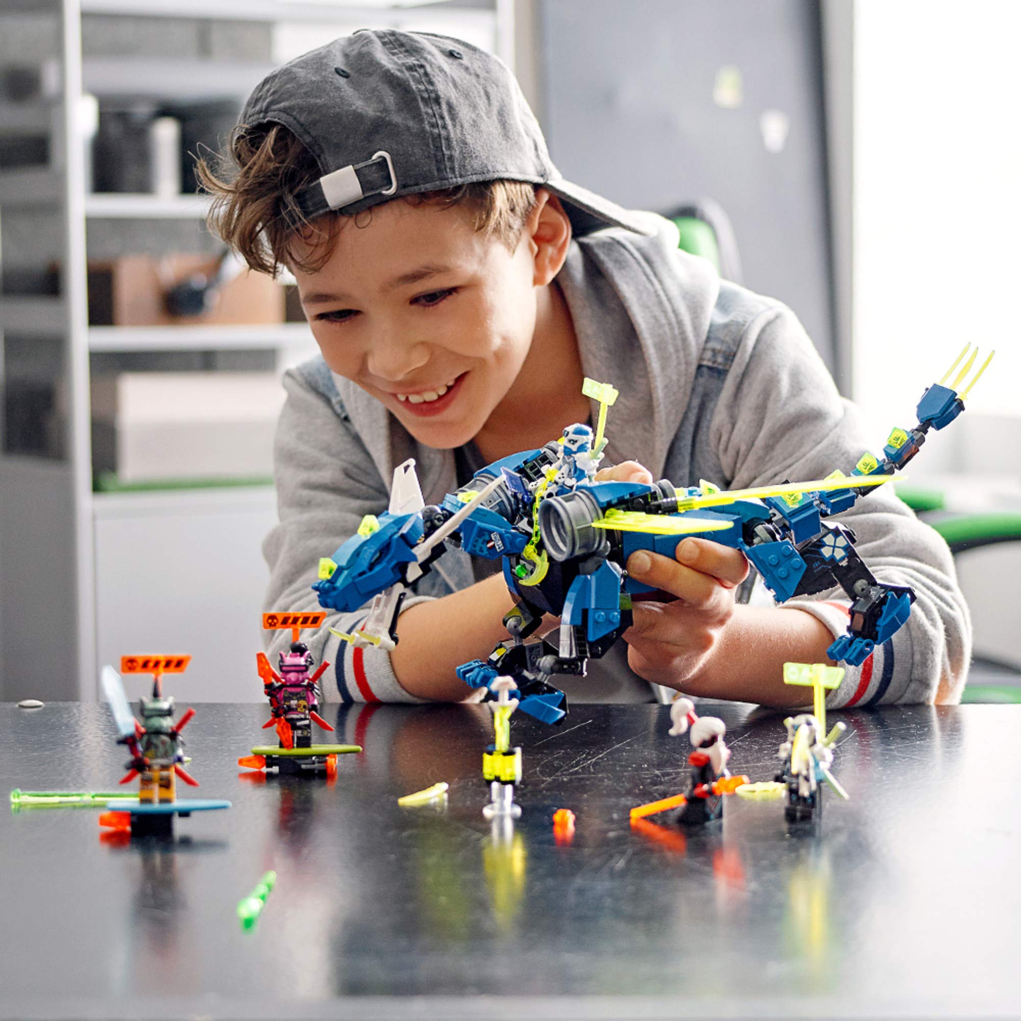 LEGO NINJAGO Jay’s Cyber Dragon missiles in action for dynamic play.