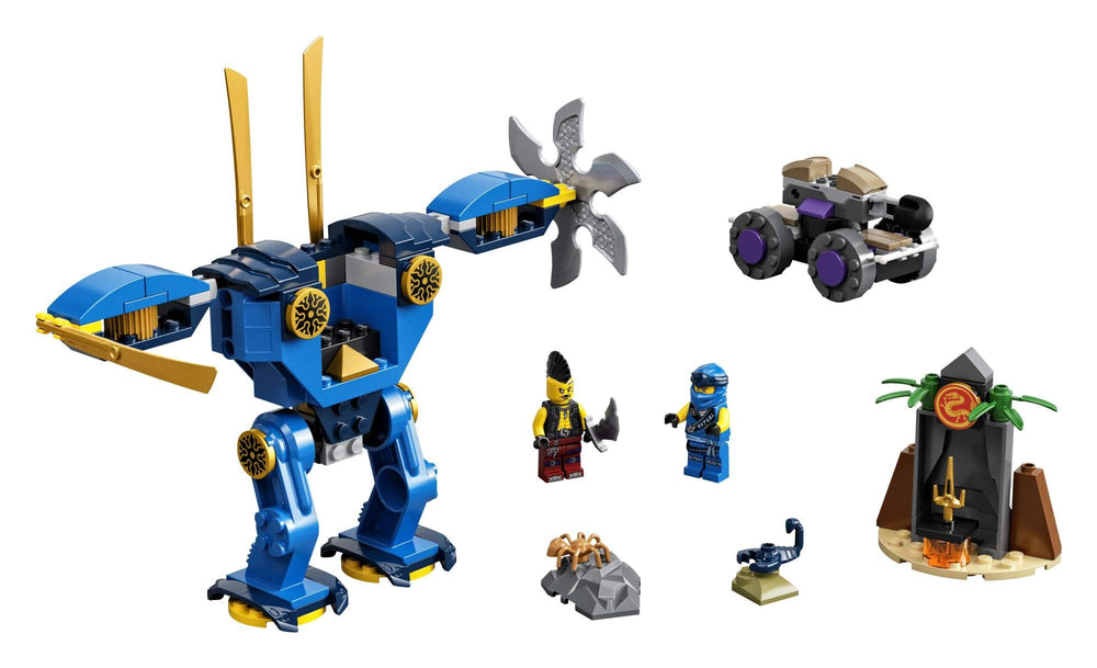 LEGO NINJAGO Jay’s Electro Mech side view showing movable limbs for dynamic battles