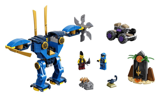 LEGO NINJAGO Jay’s Electro Mech side view showing movable limbs for dynamic battles