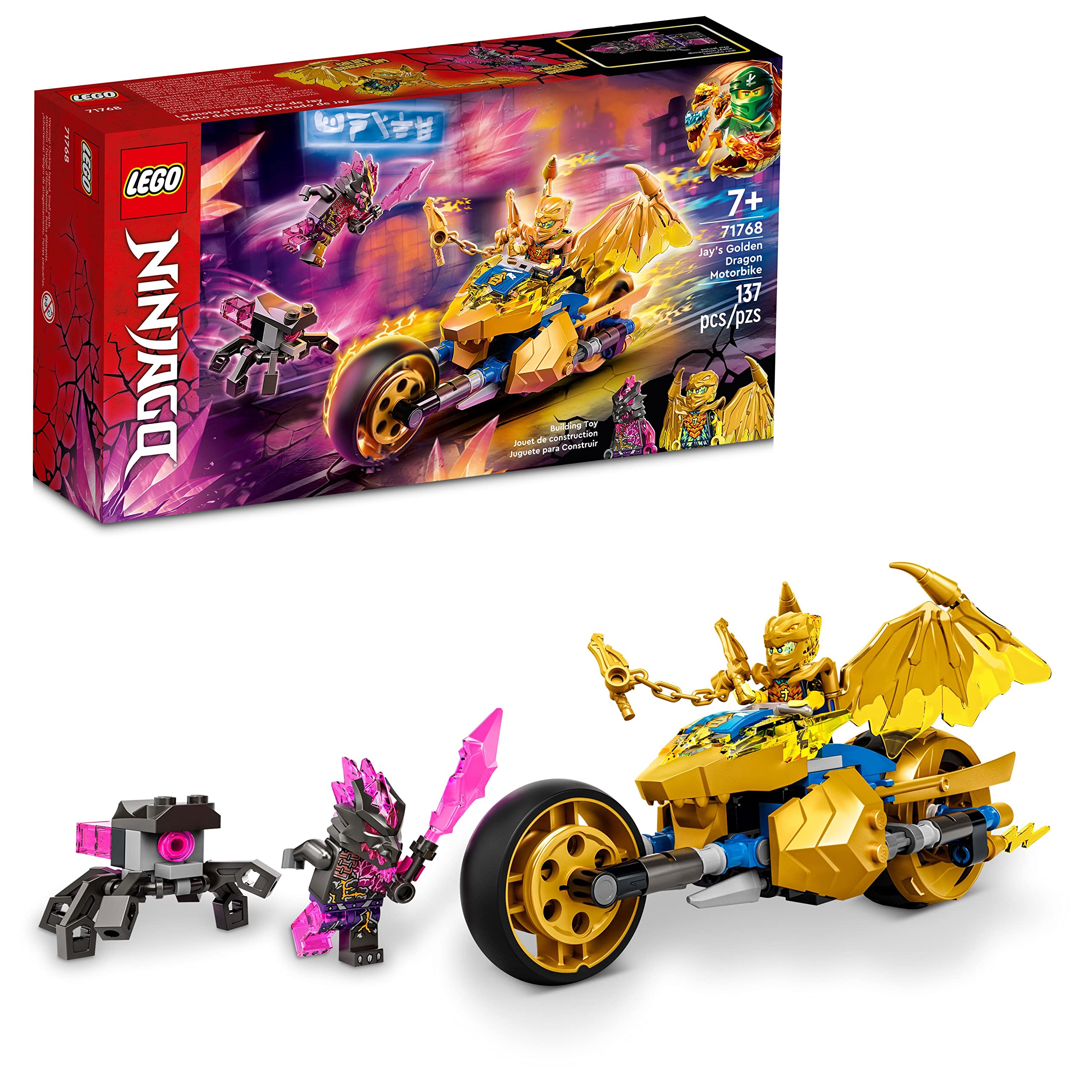 LEGO NINJAGO Jay’s Golden Dragon Motorcycle head detail enhances imaginative play.