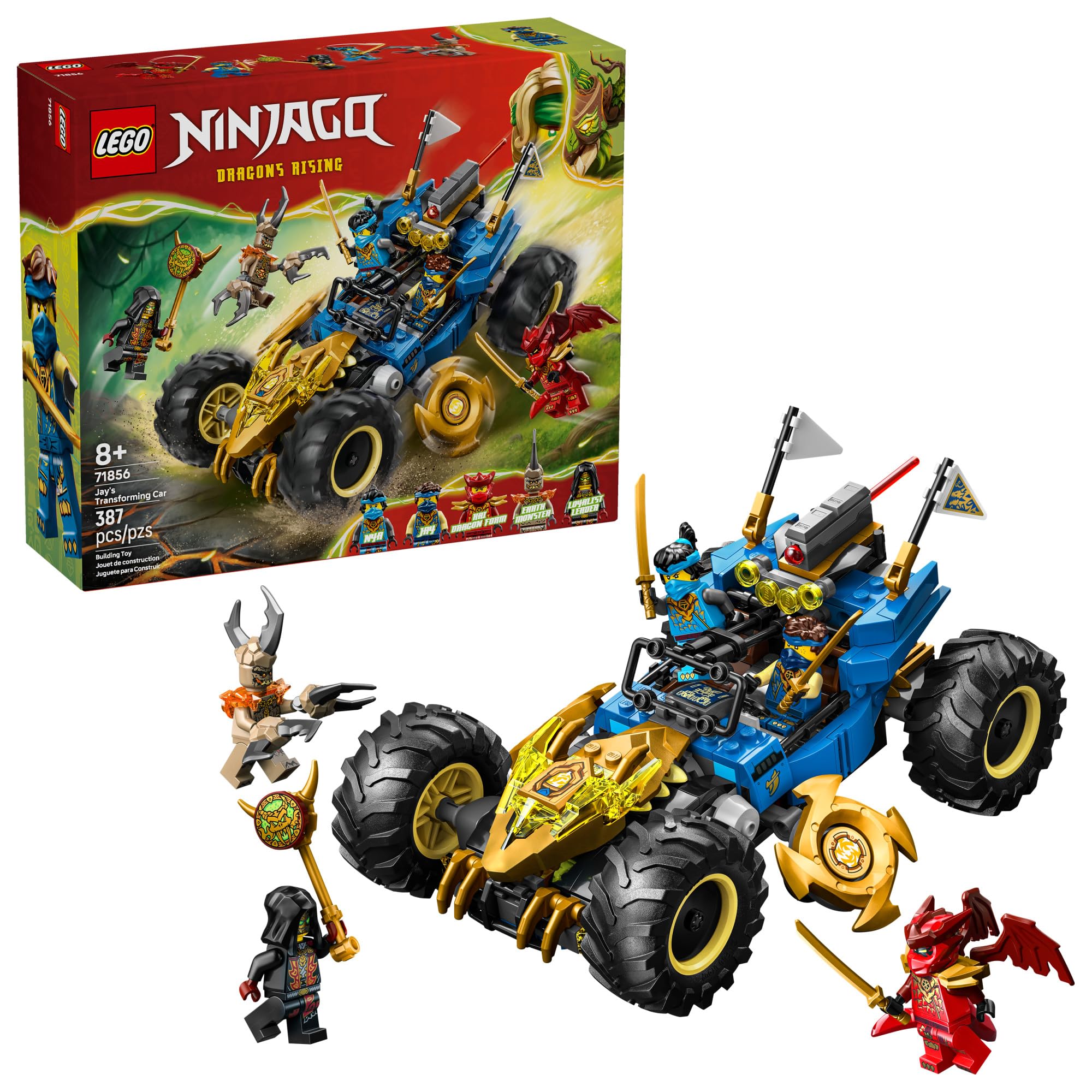LEGO NINJAGO Jay’s Transforming Car in regular mode for quick-action play.