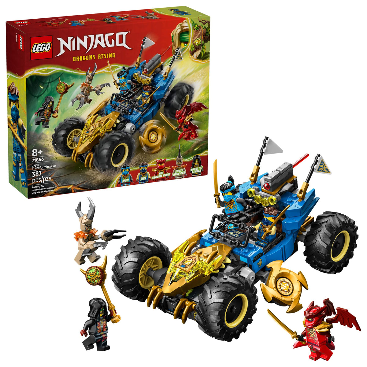 LEGO NINJAGO Jay’s Transforming Car in regular mode for quick-action play.