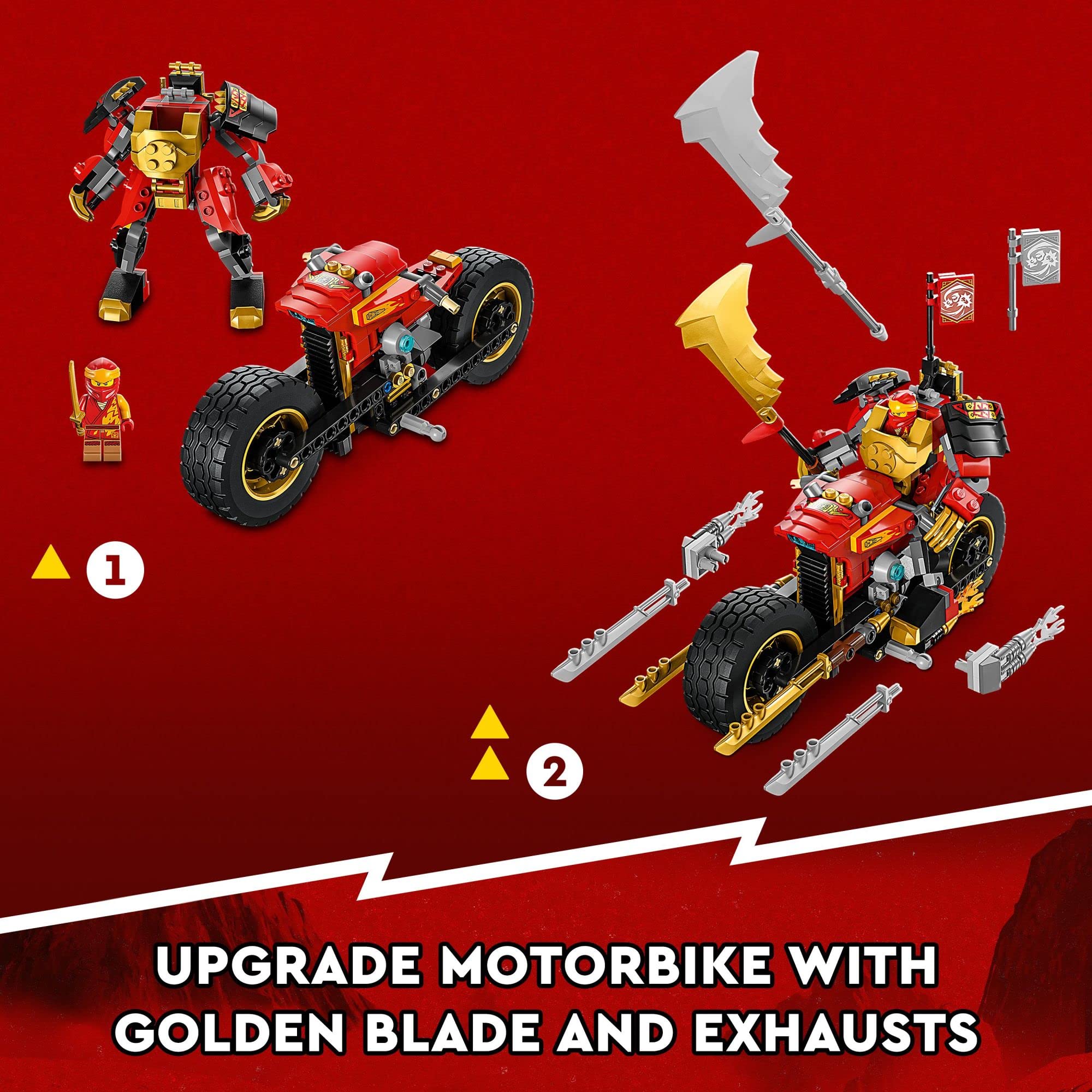 LEGO NINJAGO Kai and Nya minifigures with swords for heroic scenes