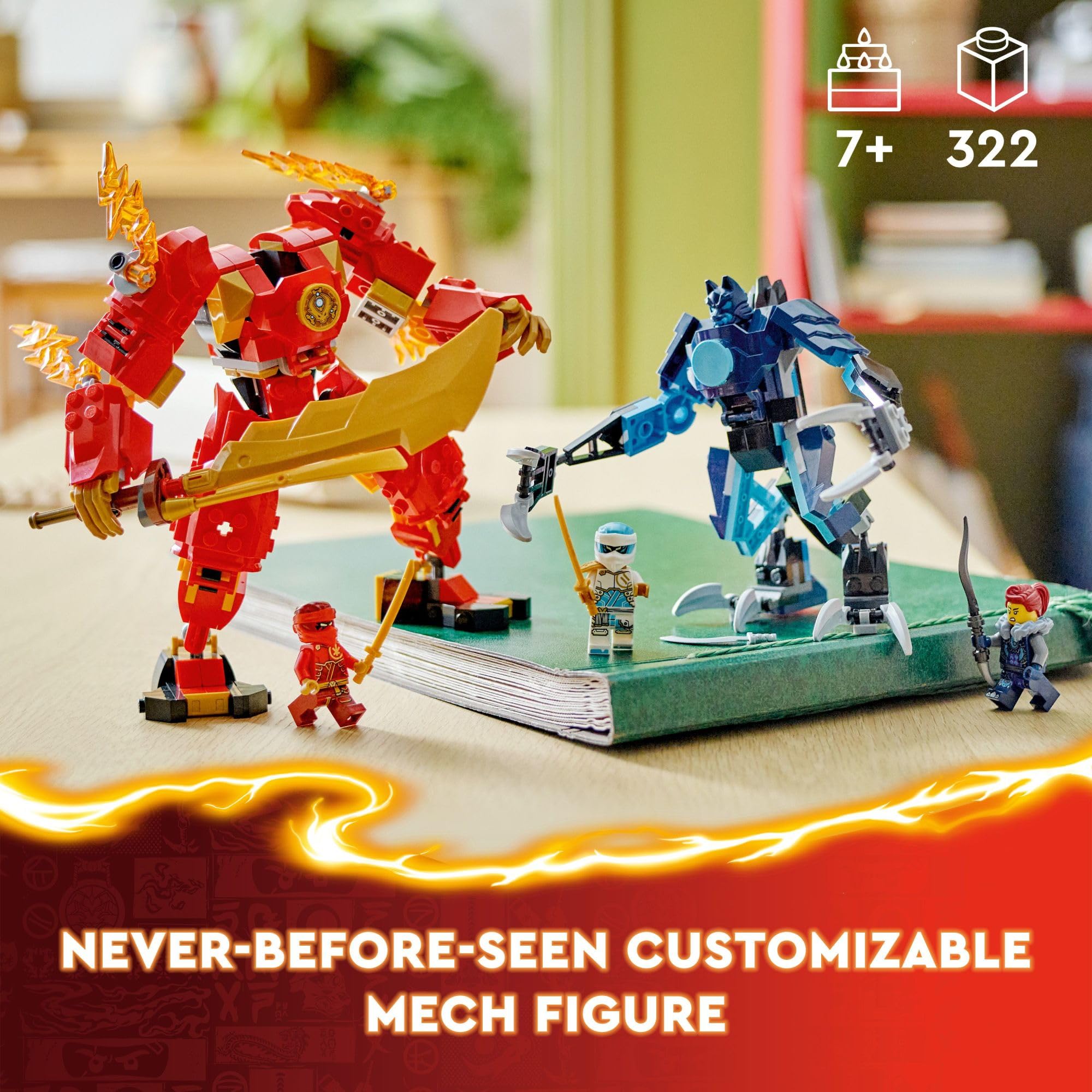 LEGO NINJAGO Kai Mech detachable parts enable custom builds.