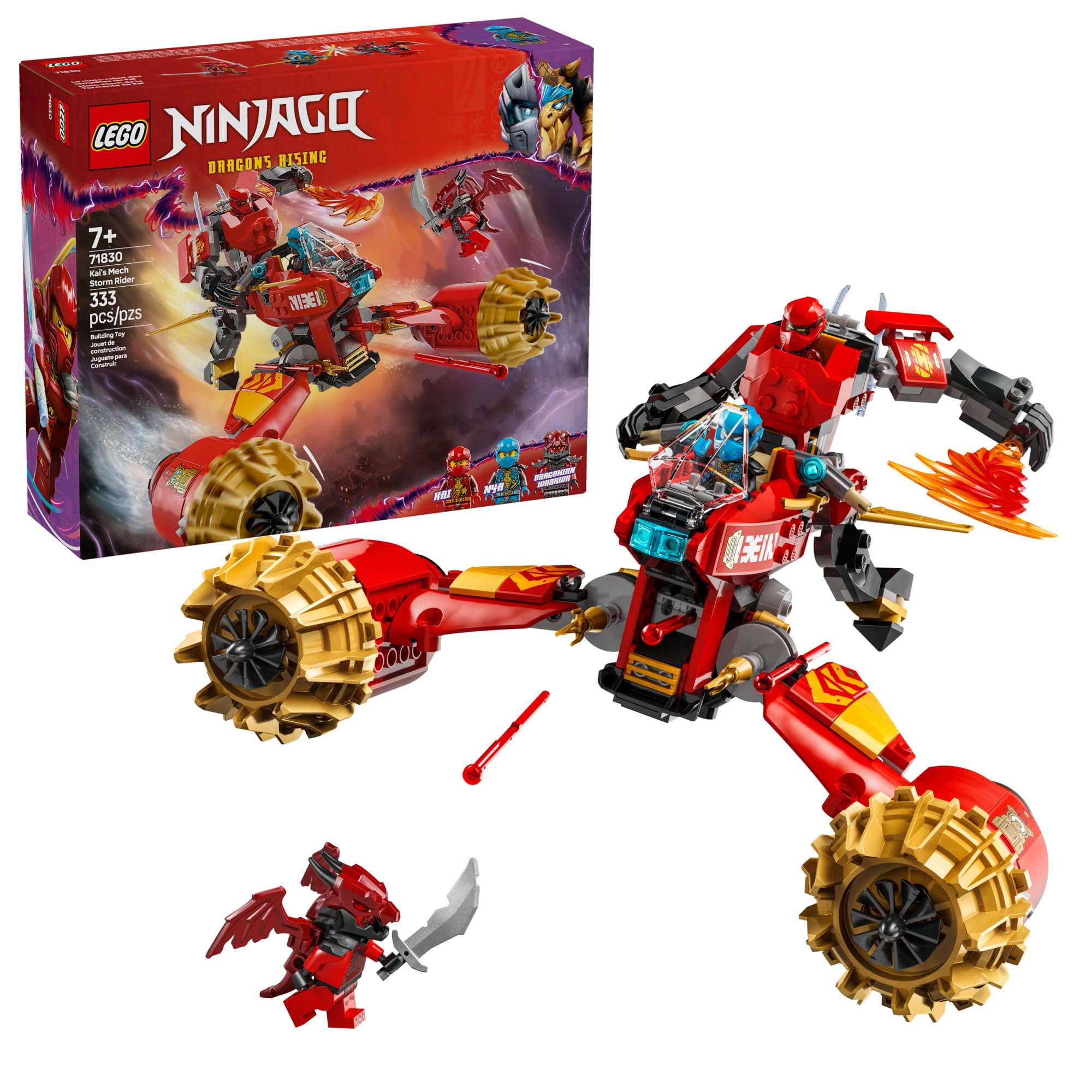 LEGO NINJAGO Kai's Mech Storm Rider front view in bold red