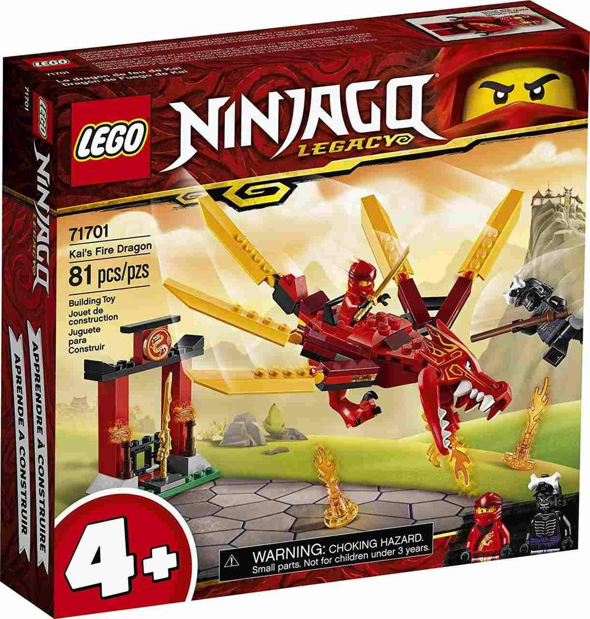 LEGO NINJAGO Legacy Kai Fire Dragon figure front view for imaginative play.