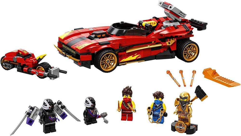 LEGO NINJAGO Legacy X-1 fire motorcycle launch for dynamic fast-paced action.
