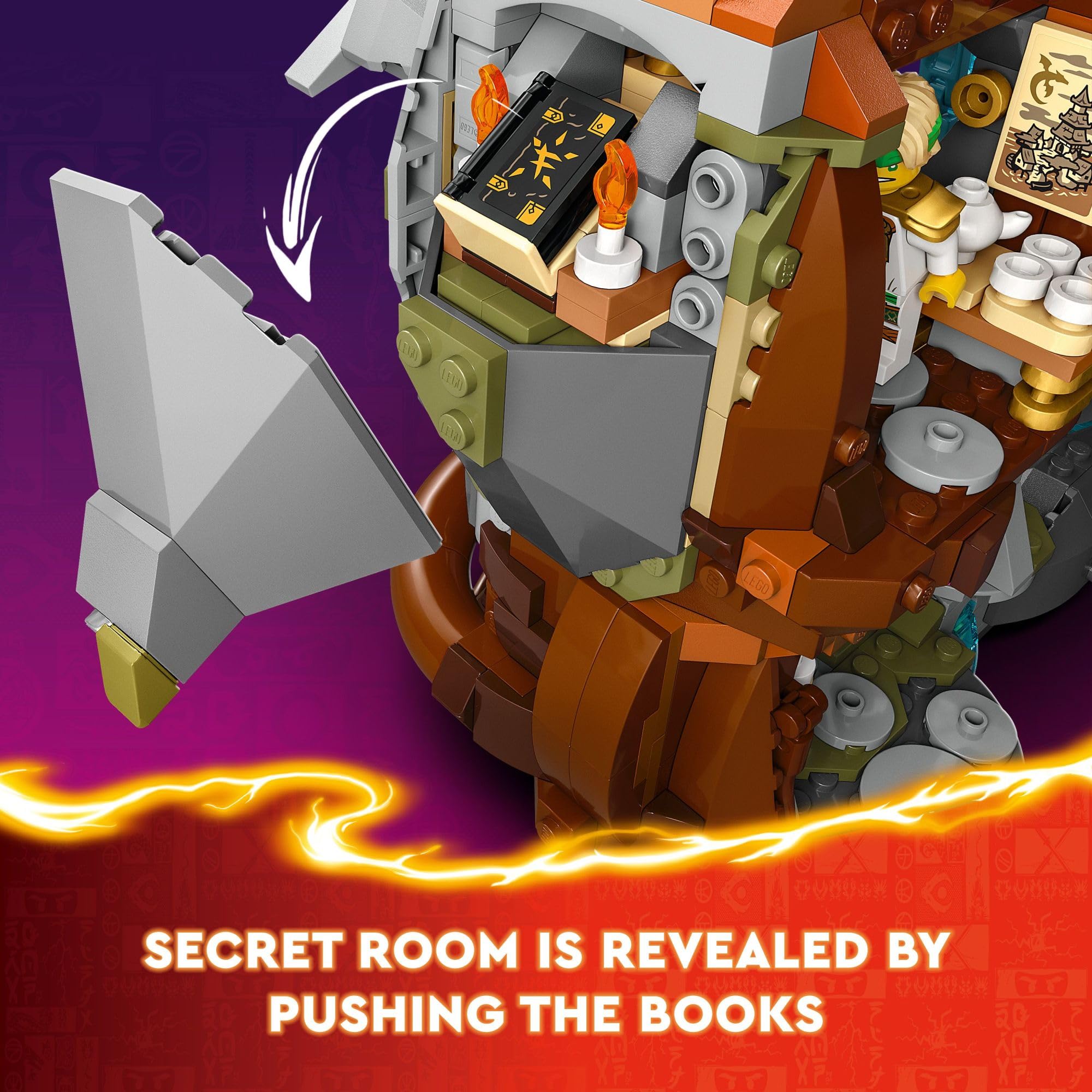 LEGO NINJAGO Dragon Stone Shrine library with scrolls and tea set for storytelling