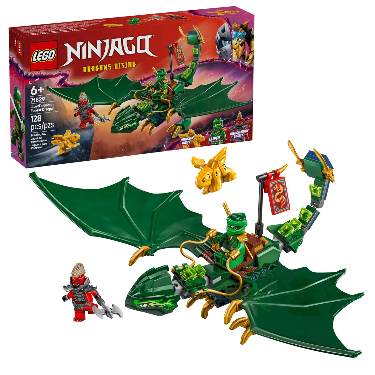 LEGO NINJAGO Lloyd's Green Forest Dragon toy with wings for dynamic aerial play
